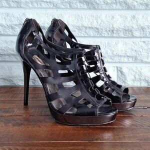Dune Black Cut Out Open Toe Platform Dancer Heel Size 10